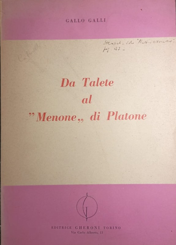 Da Talete al "Menone" di Platones
