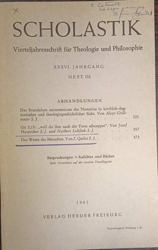 Scholastik: Vierteljahreesschrift für Theologie und Philoosophie