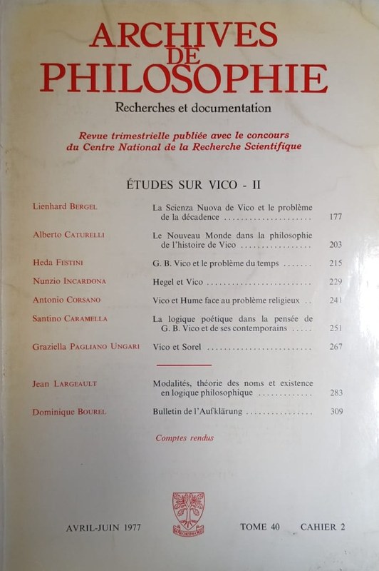 Archive de Philosophie -Revista-: -Etudes sur Vico II-