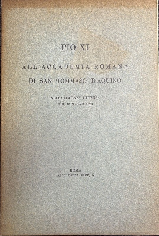 All´Accademia Romana di San Tommaso d´Aquino: Nella solenne udienza del 18 de marzo 1923