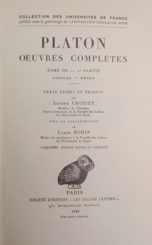 Platon, oeuvres complètes: Tomo III, segunda parte