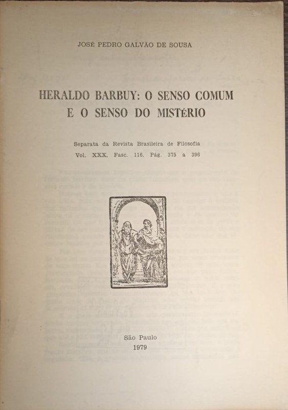 Heraldo Barbuy: o senso comun e o senso do mistério: Separata da Revista Brasileira de Filosofia