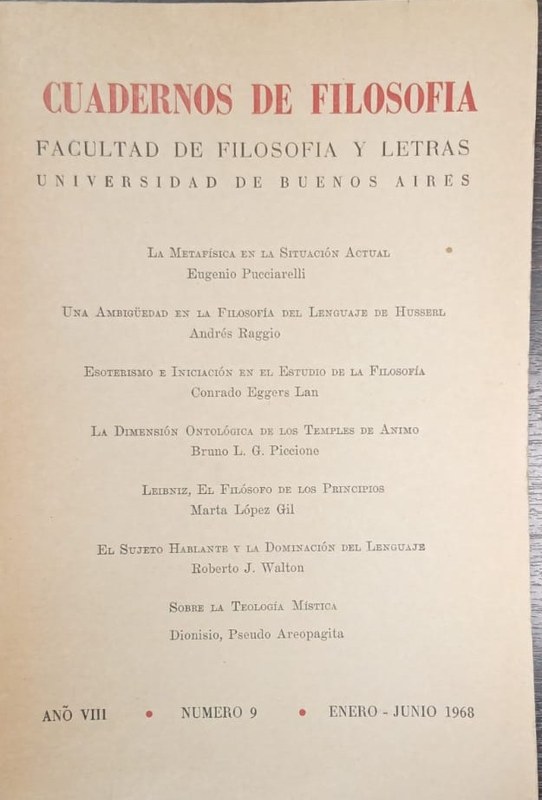 Cuadernos de Filosofía: Año VIII. Número 9. Enero-Junio 1968