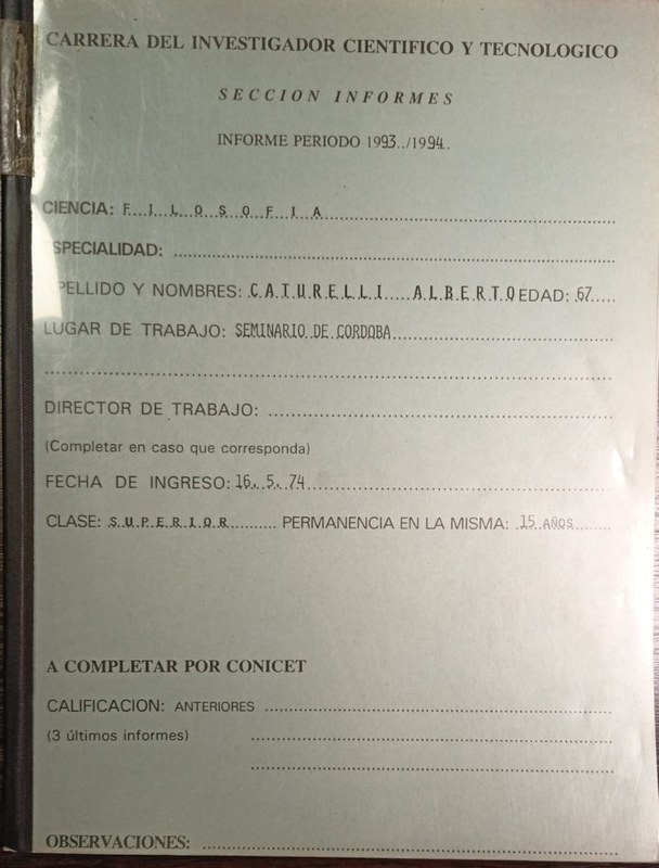 Informe Conicet Período 1993-1994: Filosofía