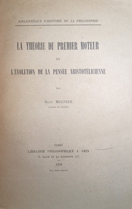 La théorie du primer moteur: et l´évolution de la pensée aristotélicienne