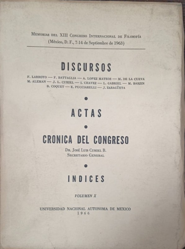 Discursos. Actas. Crónica del Congreso. Indices.