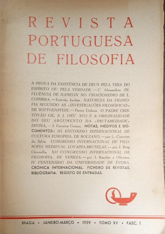 Revista Portuguesa de Filosofía: enero-marzo 1959 Tomo XV Fasc 1