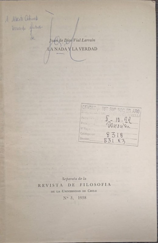 La nada y la verdad: Separata de la Revista de Filosofía de la Universidad de Chile
