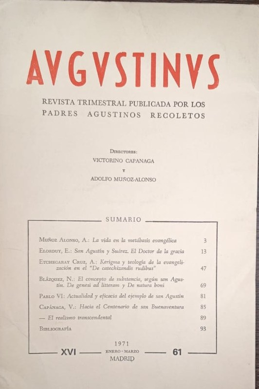 Augustinus: Revista trimestral publicada por los padres Agustinos Recoletos