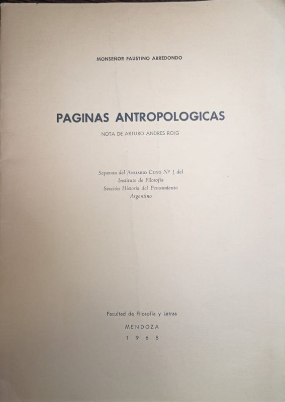 Páginas Antropológicas: Separata del Anuario Cuyo Nº 1 del Instituto de Filosofía