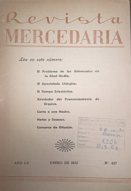 Revista Mercedaria: Año LX nro 427 enero de 1952