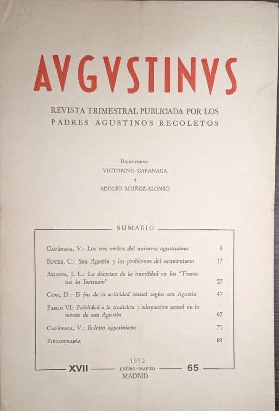 Augustinus: Revista trimestral publicada por los padres Agustinos Recoletos