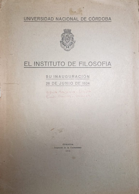 El Instituto de Filosofía: Su inauguració 26 de junio de 1934
