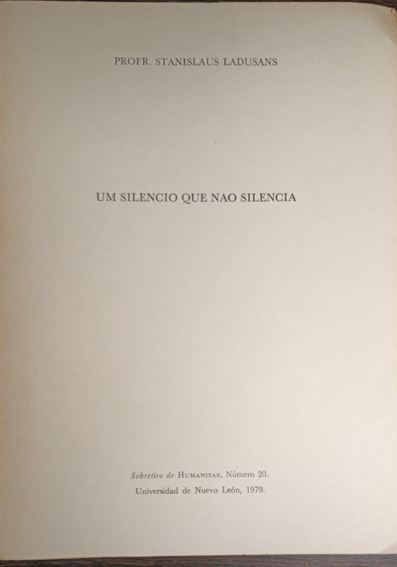 Um silencio que nao silencia: Separata de Humanitas, Nro 20