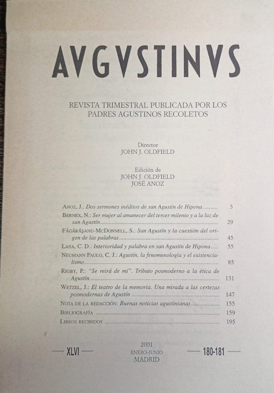 Interioridad y palabra en san Agustín de Hipona: Revista Augustinus