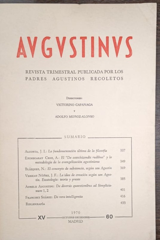 Augustinus: Revista trimestral publicada por los padres Agustinos Recoletos
