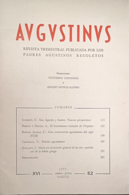 Augustinus: Revista trimestral publicada por los padres Agustinos Recoletos