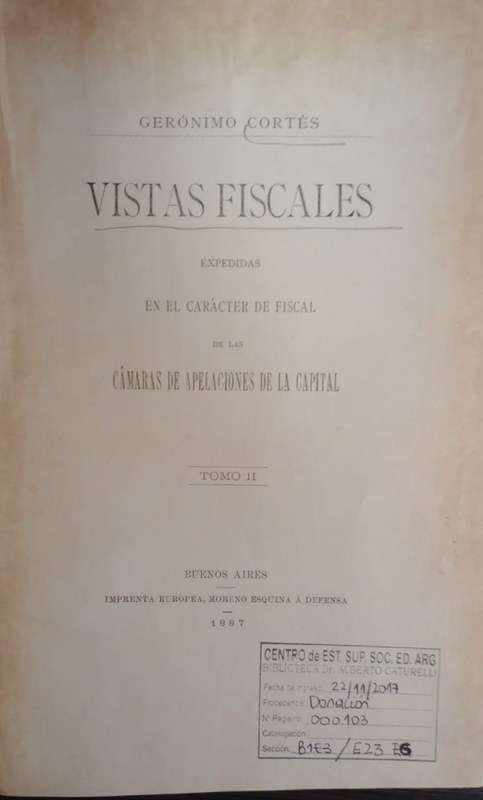 Vistas fiscales: Expedidas en el carácter de fiscal de las cámaras de apelaciones de la capital