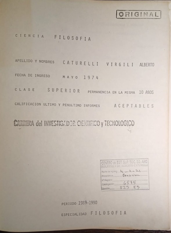 Informe Conicet Período 1989-1990: Filosofía