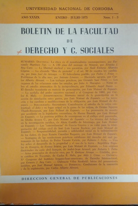 Boletín de la Facultad de Derecho y C. Sociales: Año XXXIX Enero-Julio 1973 Nros 1-3