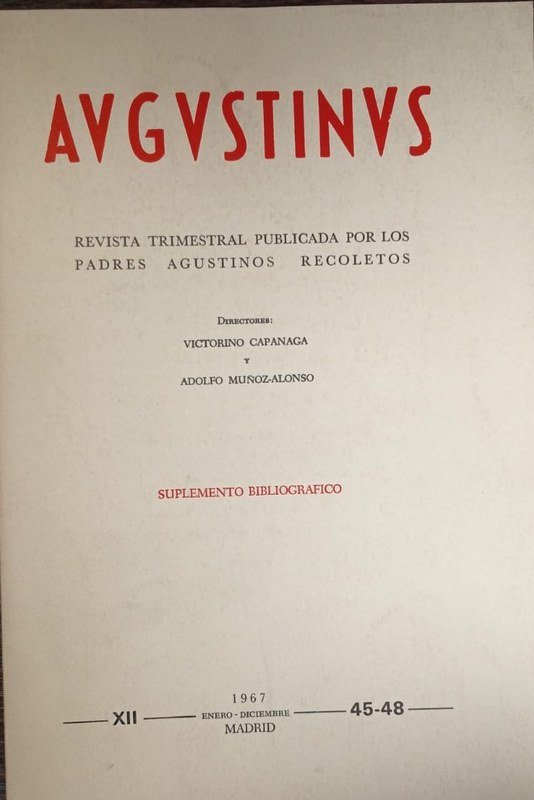 Agustinus: Revista Trimestral publicada por los padres Agustinos Recoletos (Suplemento bibliográfico)