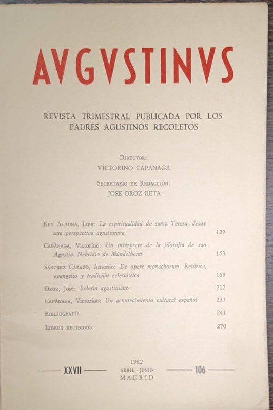 Augustinus: Revista Trimestral Publicada por los Padres Agustinos Recoletos