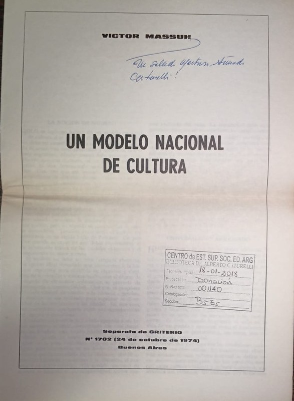 Modelo Nacional de Cultura: Separata de Criterio