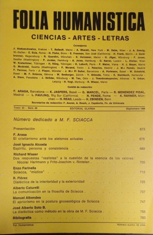 La comunicación en la filosofía de Sciacca: Folia Humanística (Ciencias-Artes-Letras)