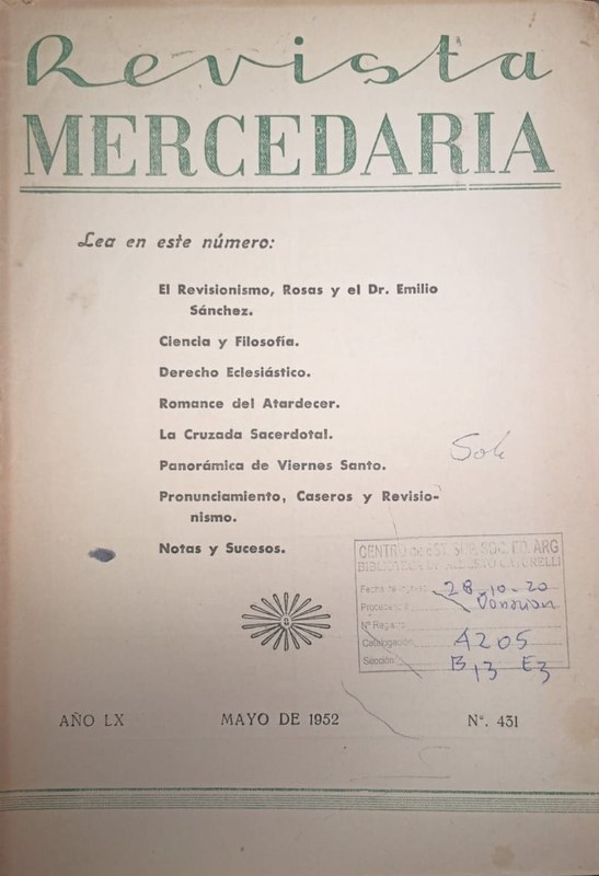 Revista Mercedaria: Año LX nro 431, mayo de 1952