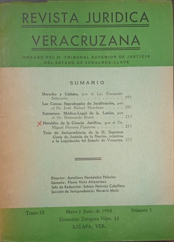 Revista Jurídica Veracruzana: Organo del H. Tribunal Superior de Justicia del Estado de Veracruz-Llave
