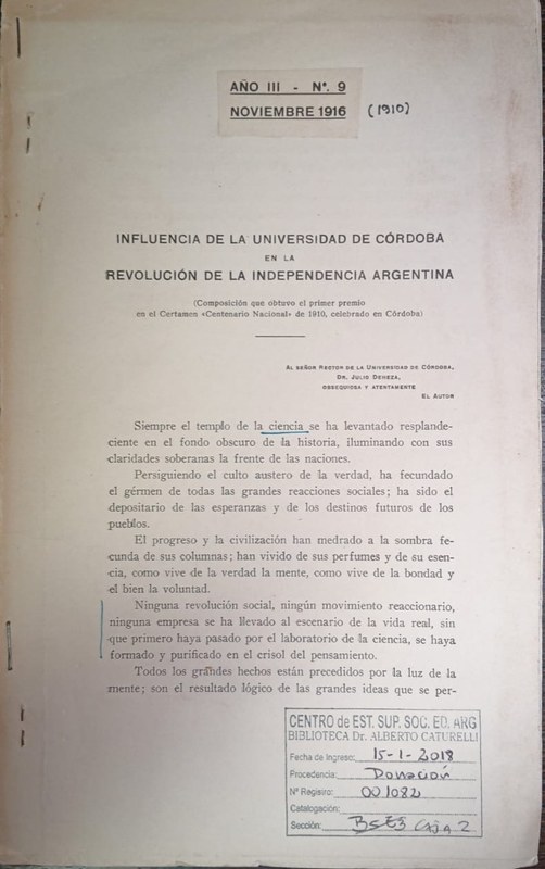 Influencia de la Universidad de Córdoba en la Revolución de la Independecia Agentina