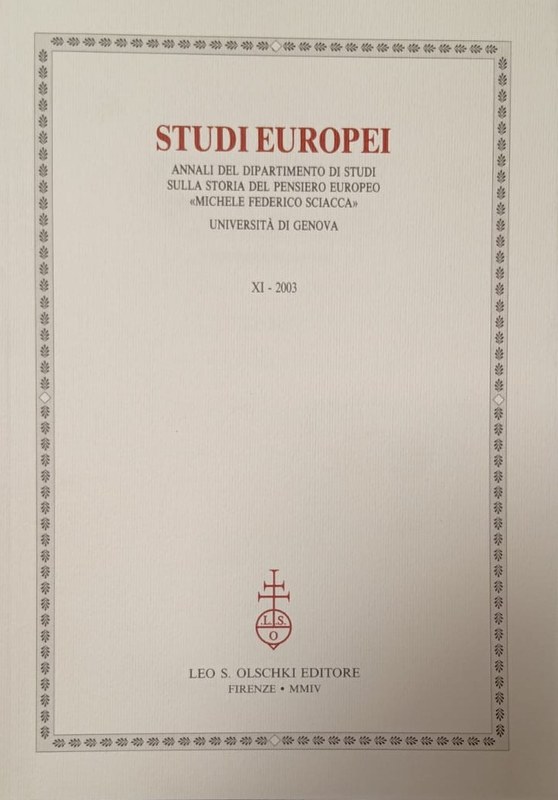 Studi Europei: Annali del Dipartimento di Studi sulla storia del pensiero Europeo "Michele Federico Sciacca"
