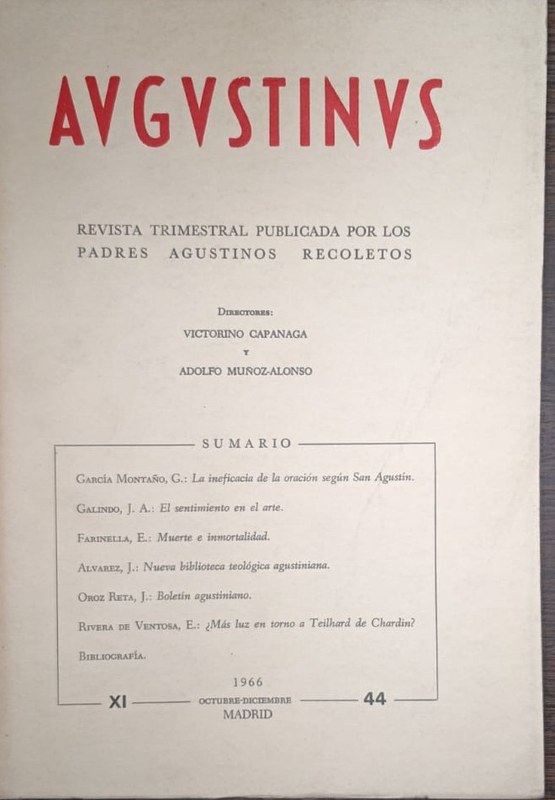 Augustinus: Revista trimestral publicada por los padres Agustinos Recoletos