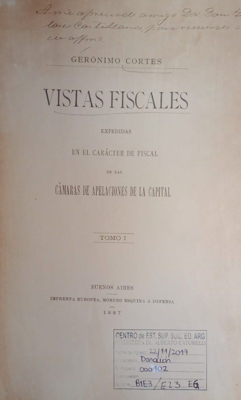 Vistas fiscales: Expedidas en el carácter de fiscal de las cámaras de apelaciones de la capital