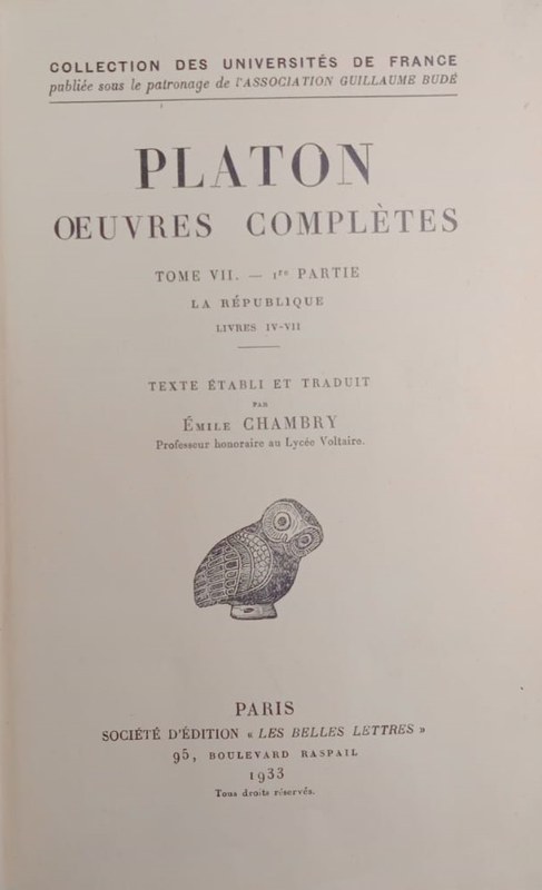 Platon, oeuvres complètes: Tomo VII, primera parte
