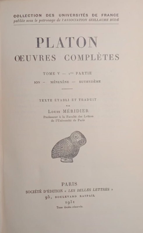 Platon, oeuvres complètes: Tomo V, primera parte