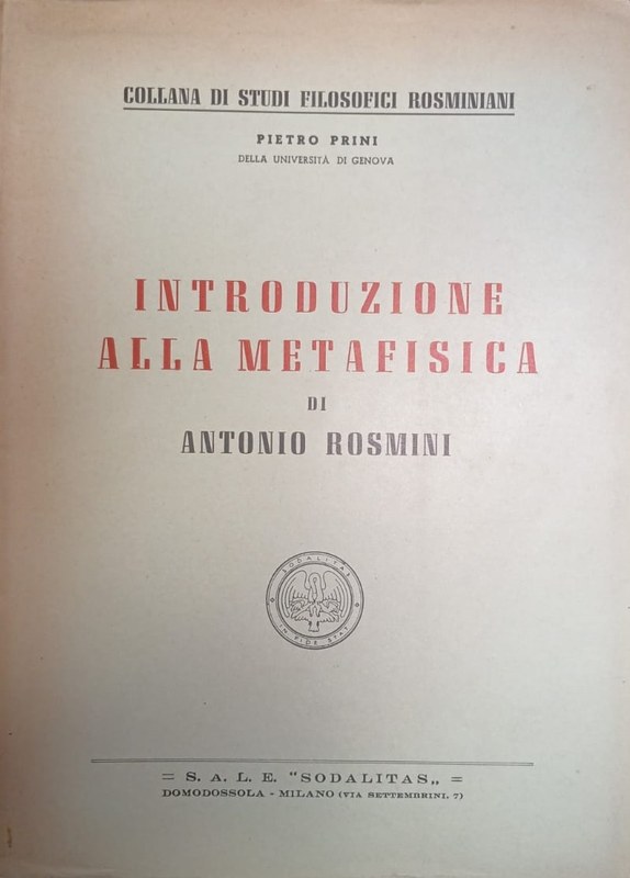 Introduzione alla Metafísica di Antonio Rosmini
