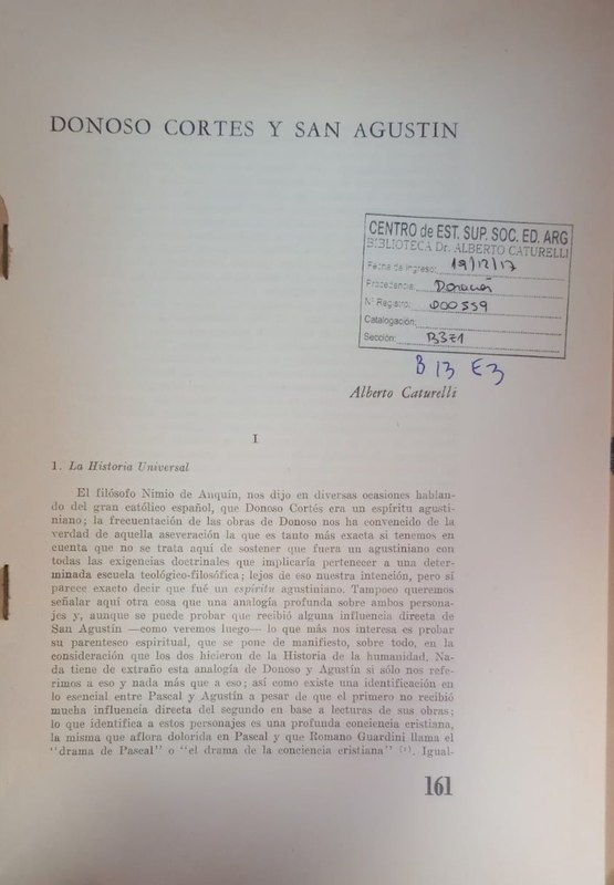 Revista de la Facultad de Filosofía y Letras: Donoso Cortés y San Agustin
