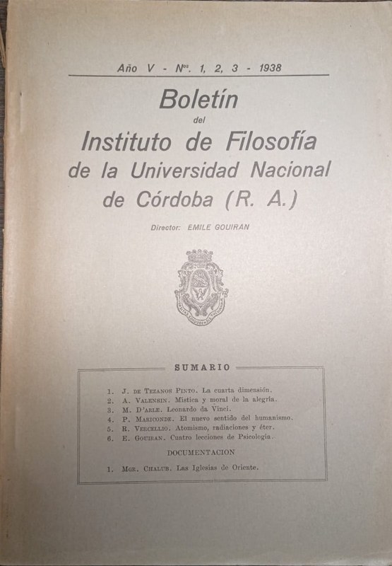 Boletín del Instituto de Filosofía de la Universidad Nacional de Córdoba (R.A): Director Emile Gouirán