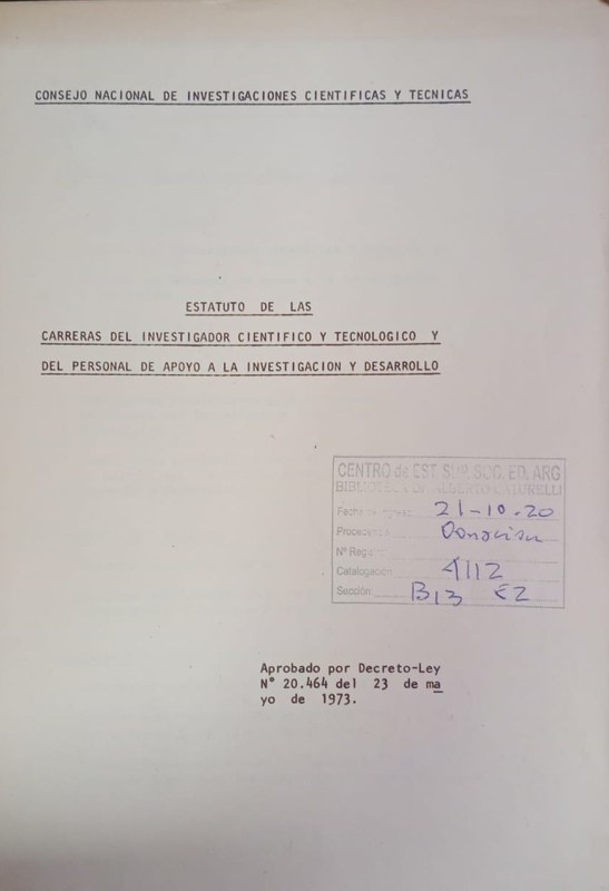 Estatuto de las carreras del investigador científico y tecnológico y del personal de apoyo a la investigación y desarrollo