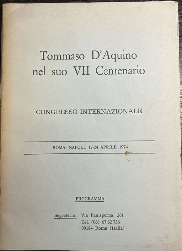 Tommaso D´Aquino nel suo VII Centenario: Congresso Internazionale
