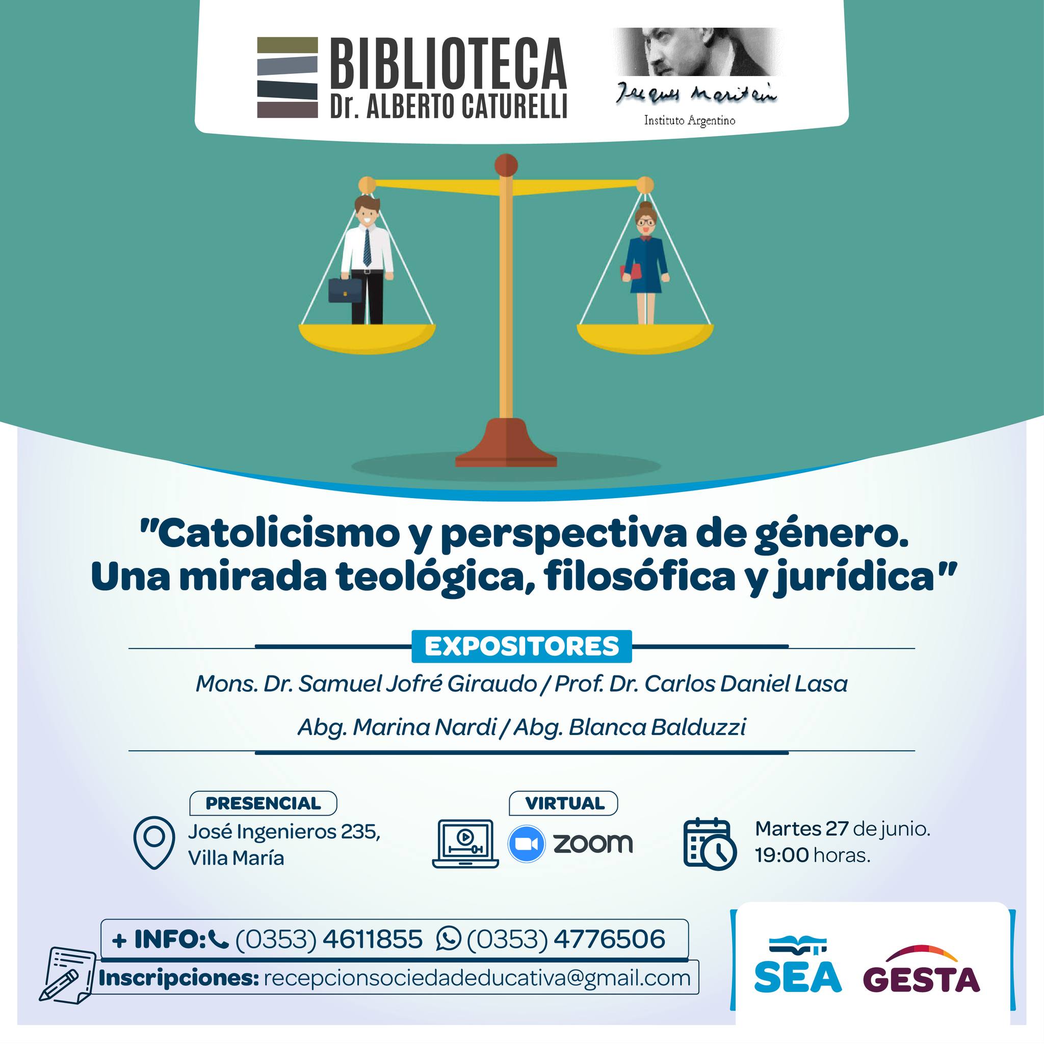 Flyer: Catolicismo y perspectiva de género: una mirada teológica, filosófica y jurídica
